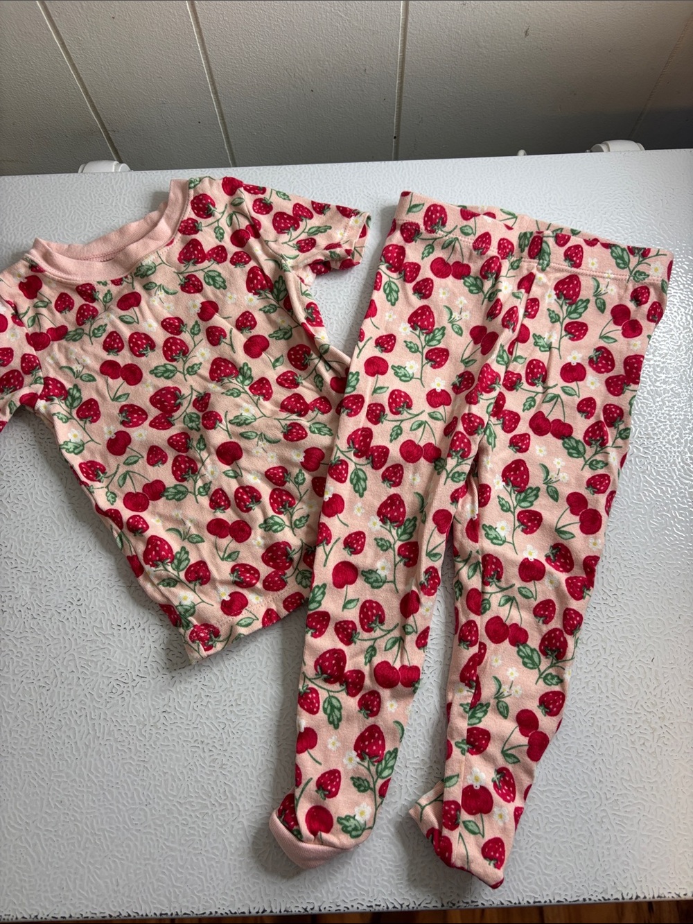 486 - wonder nation Pink Strawberry & Cherry Print Pajama Set